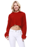 Bat Wing Sleeve Crop Waffle Knit Hoodie Top