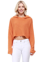 Bat Wing Sleeve Crop Waffle Knit Hoodie Top