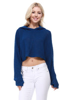 Bat Wing Sleeve Crop Waffle Knit Hoodie Top