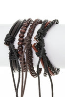 UNISEX MIX BEADS LEATHER BRACELET SET