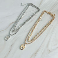 Button Charm Golden Necklace Set