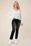 Variegated rib V neck sweater tops