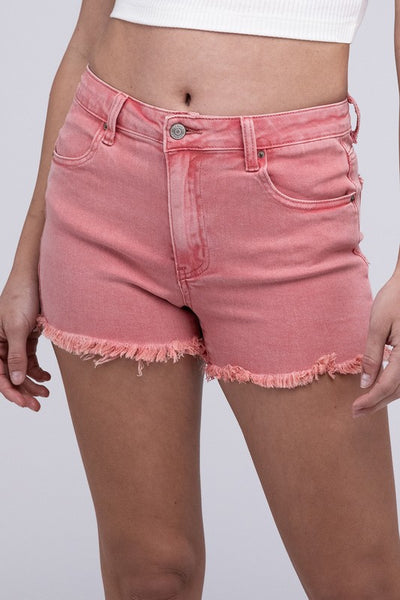 Zenana Acid Washed Frayed Cutoff Hem Shorts