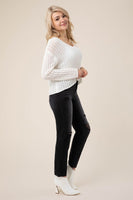 Variegated rib V neck sweater tops