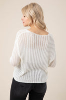 Variegated rib V neck sweater tops