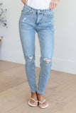 Judy Blue Eloise Mid Rise Control Top Distressed Skinny Jeans