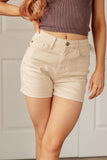 Judy Blue - Greta High Rise Garment Dyed Shorts in Bone