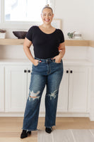 Judy Blue - Rose High Rise 90's Straight Jeans in Dark Wash