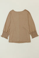 solid smocked oversized fall blouse top